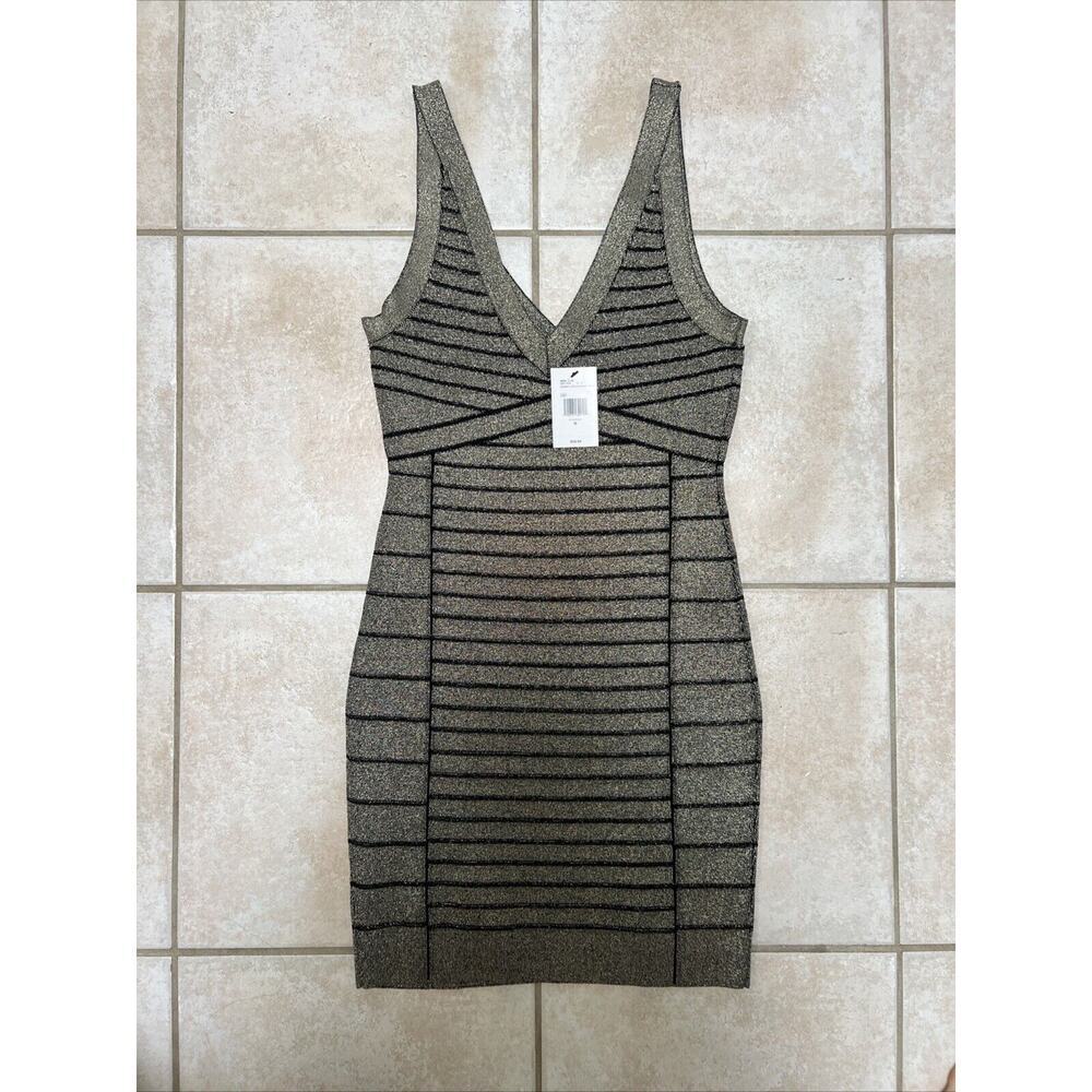 Guess Arianna Lurex Bandage Dress Medium Jet Black/Gold - Picture 3 of 8